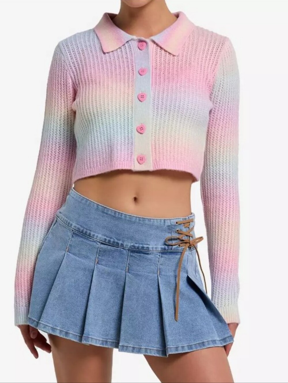 Sweet Society Crochet Cropped Cardigan With Heart Buttons